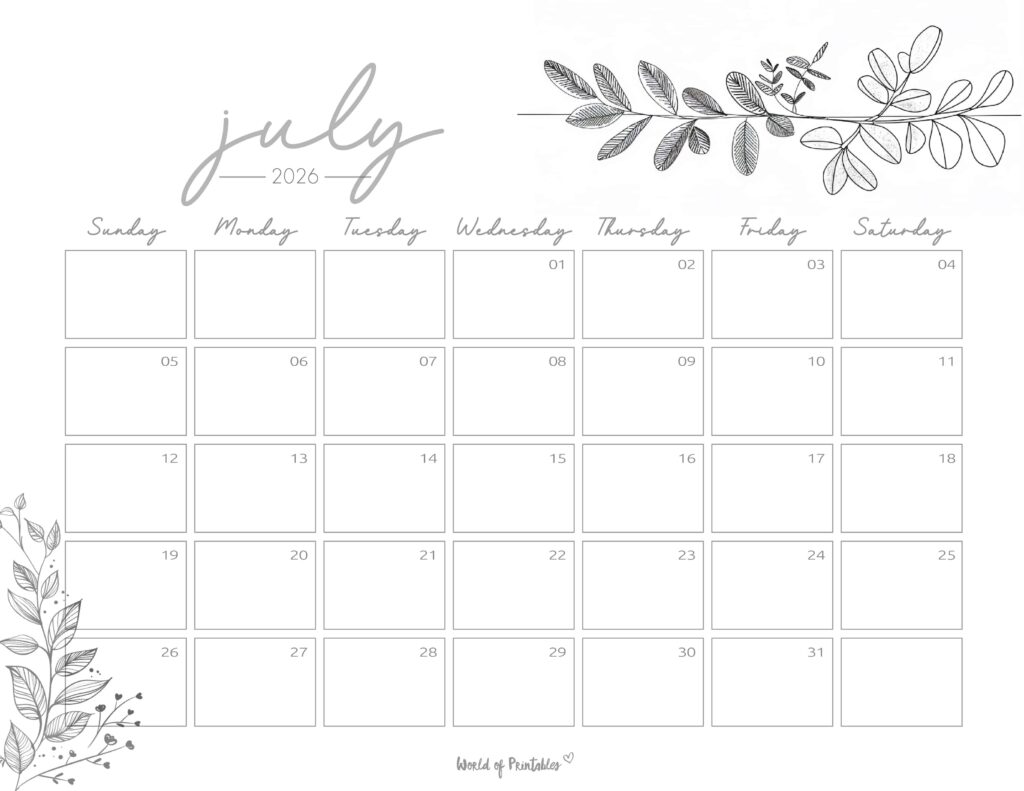 Printable July 2026 Calendar Design 249