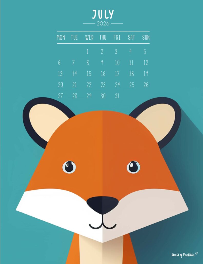 Printable July 2026 Calendar Design 251 - Monday