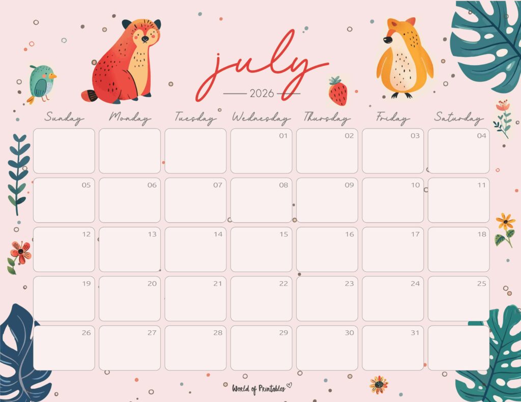 Printable July 2026 Calendar Design 253