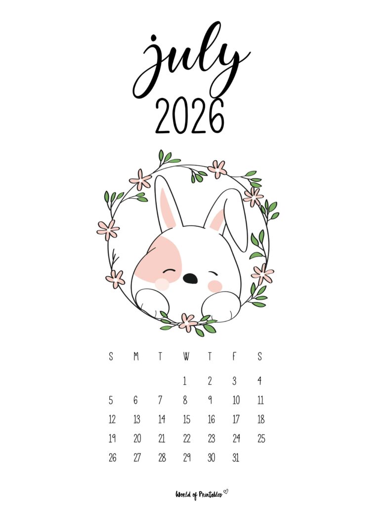 Printable July 2026 Calendar Design 28