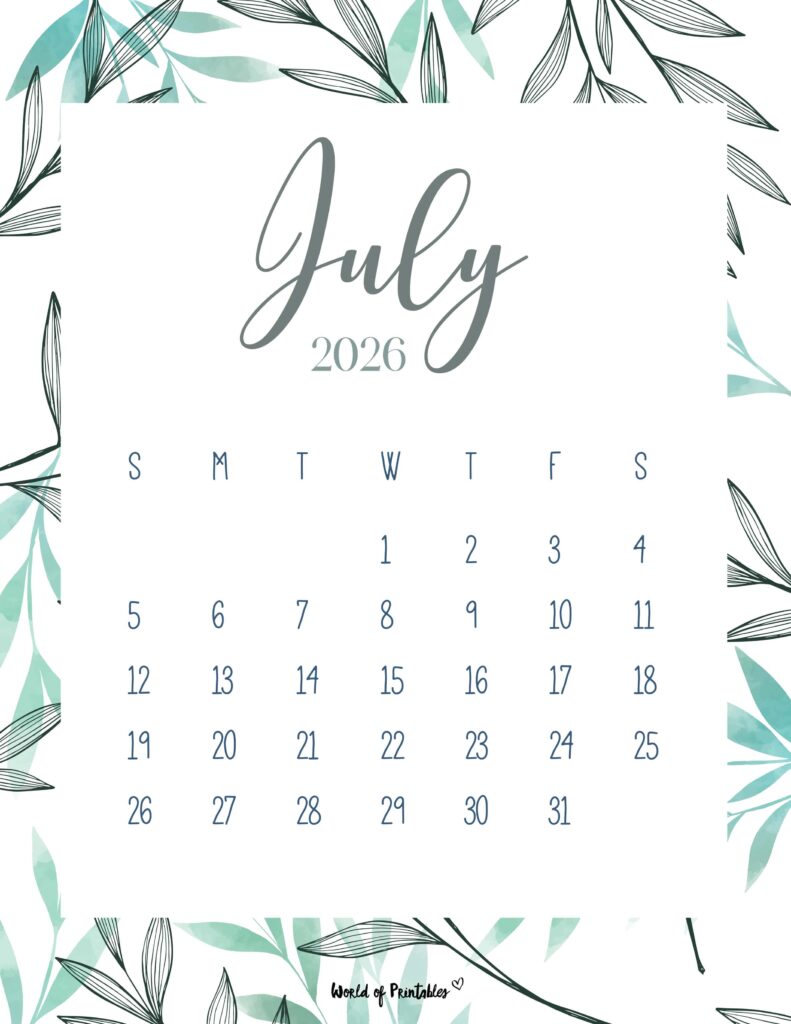 Printable July 2026 Calendar Design 3