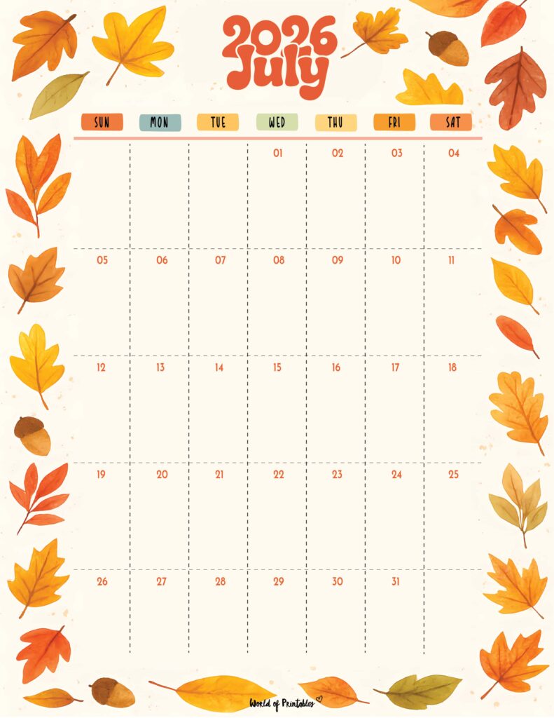 Printable July 2026 Calendar Design 304