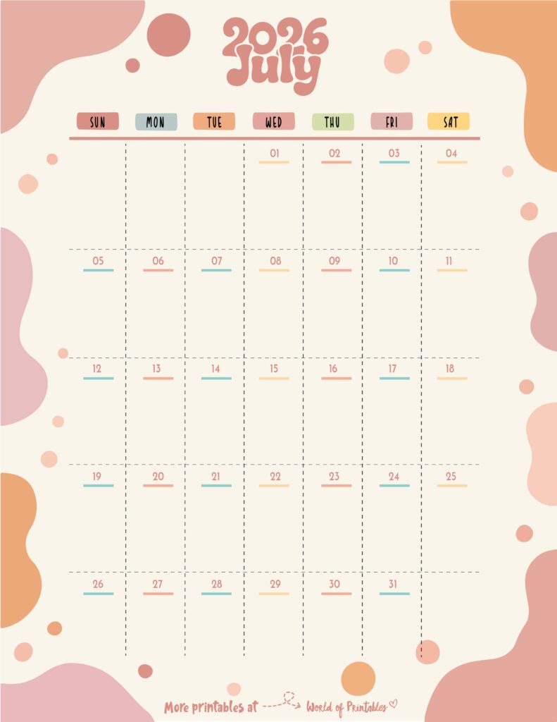 Printable July 2026 Calendar Design 305