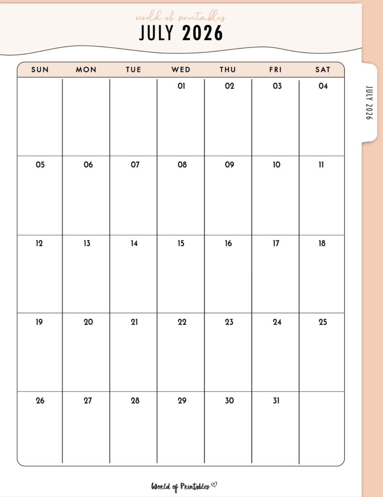 Printable July 2026 Calendar Design 318
