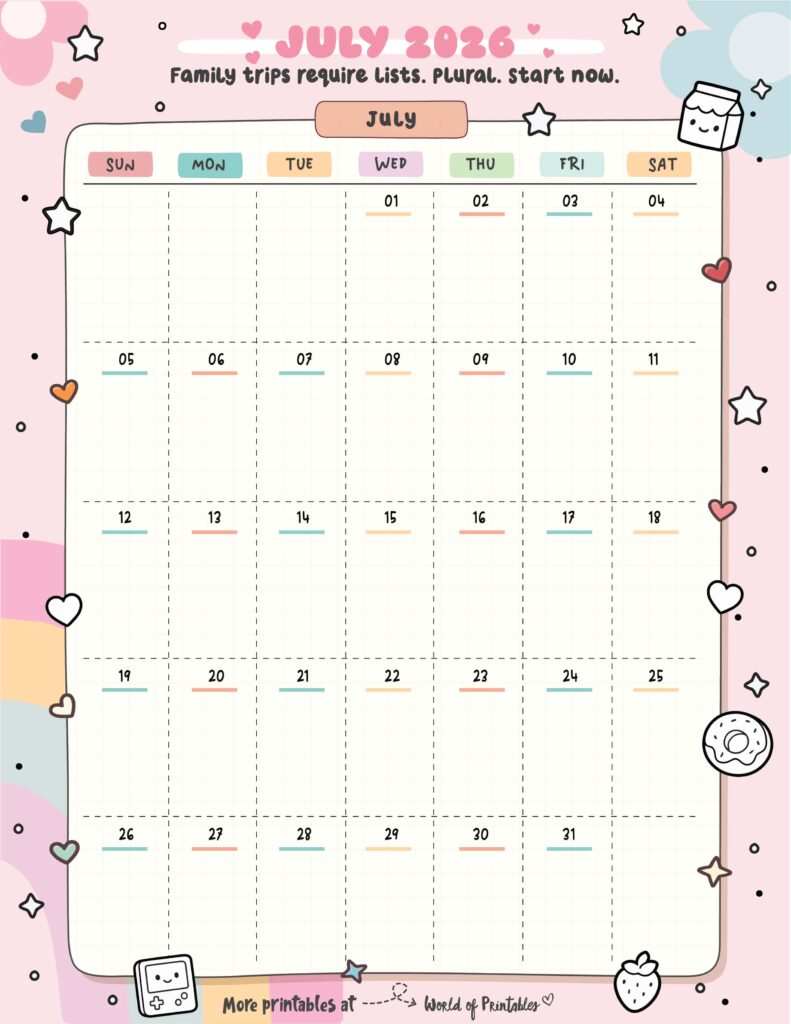 Printable July 2026 Calendar Design 319
