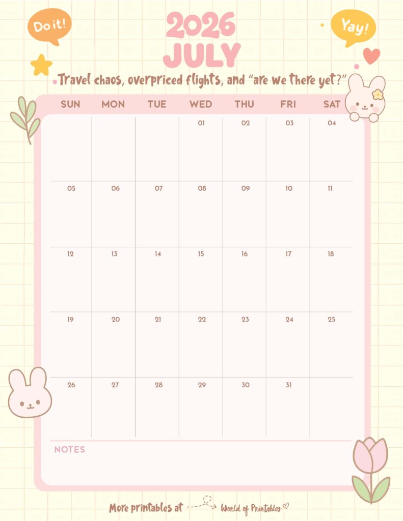 Printable July 2026 Calendar Design 326