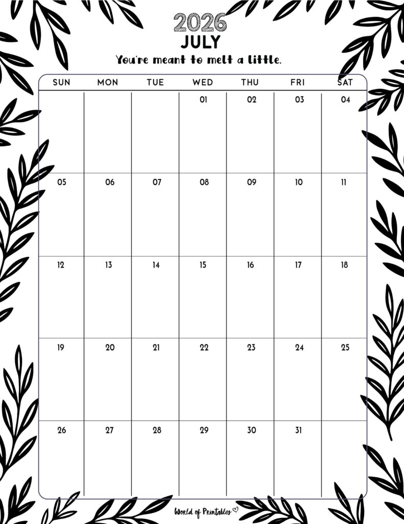 Printable July 2026 Calendar Design 328