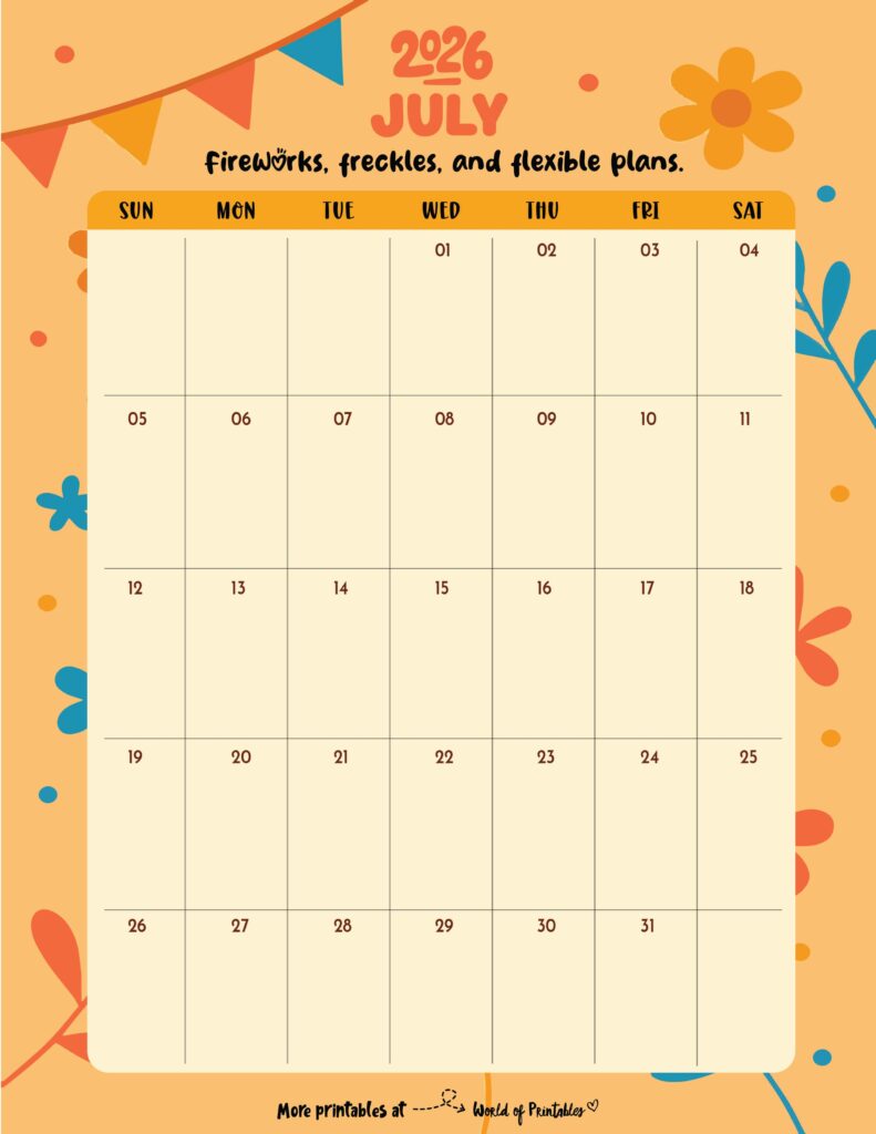Printable July 2026 Calendar Design 331