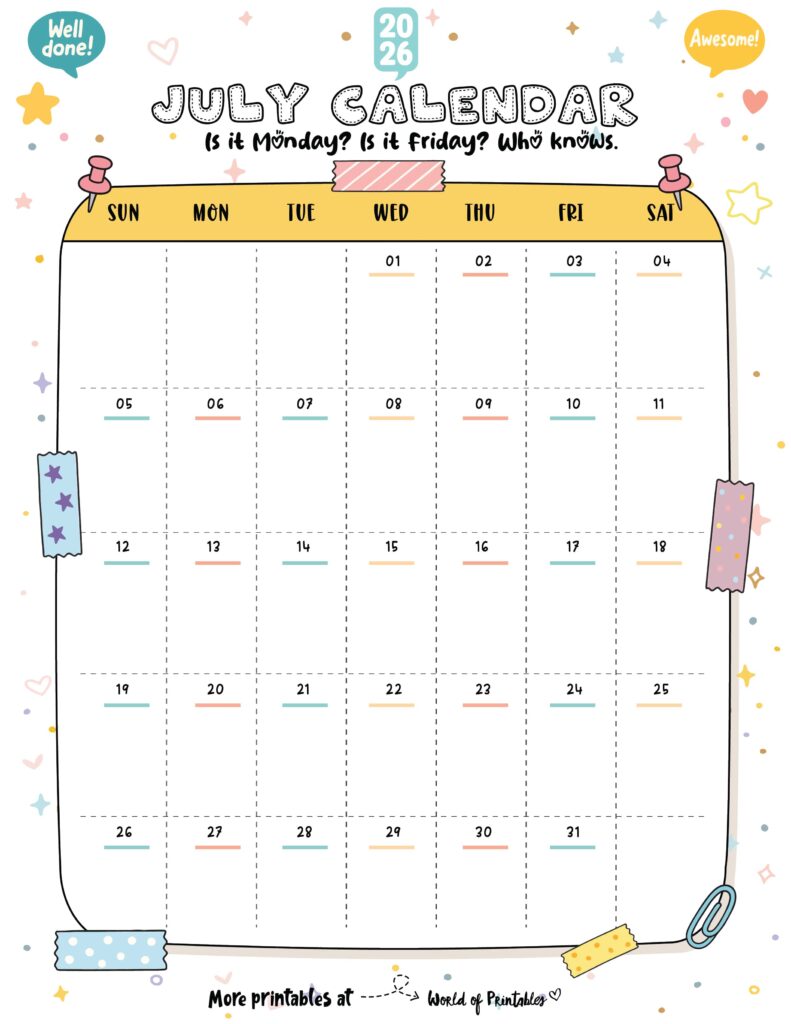 Printable July 2026 Calendar Design 335