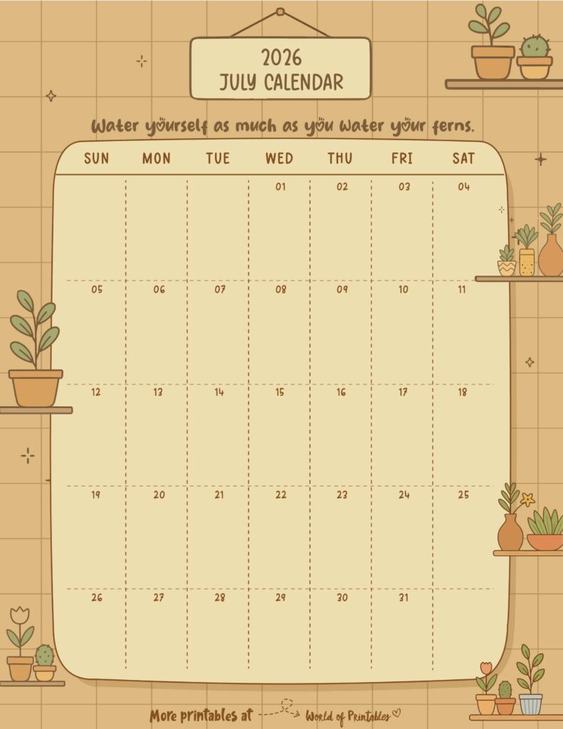 Printable July 2026 Calendar Design 336