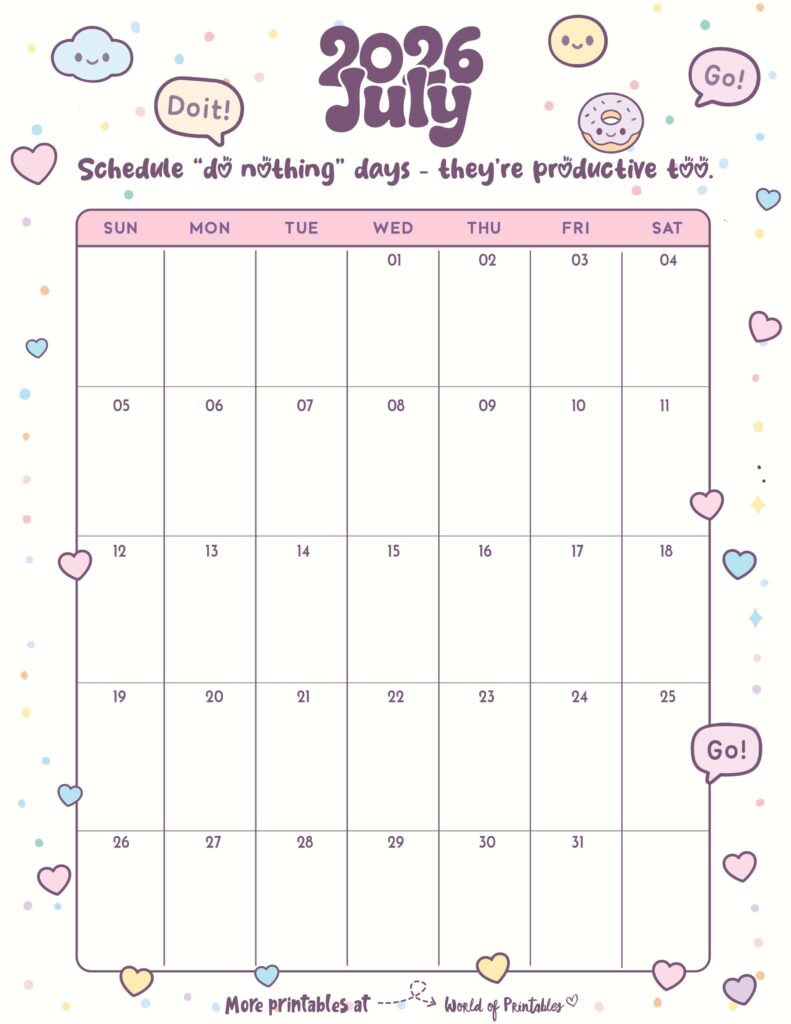 Printable July 2026 Calendar Design 339