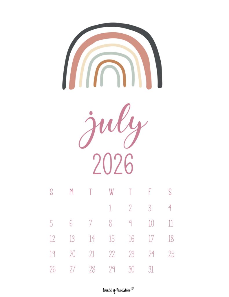 Printable July 2026 Calendar Design 34