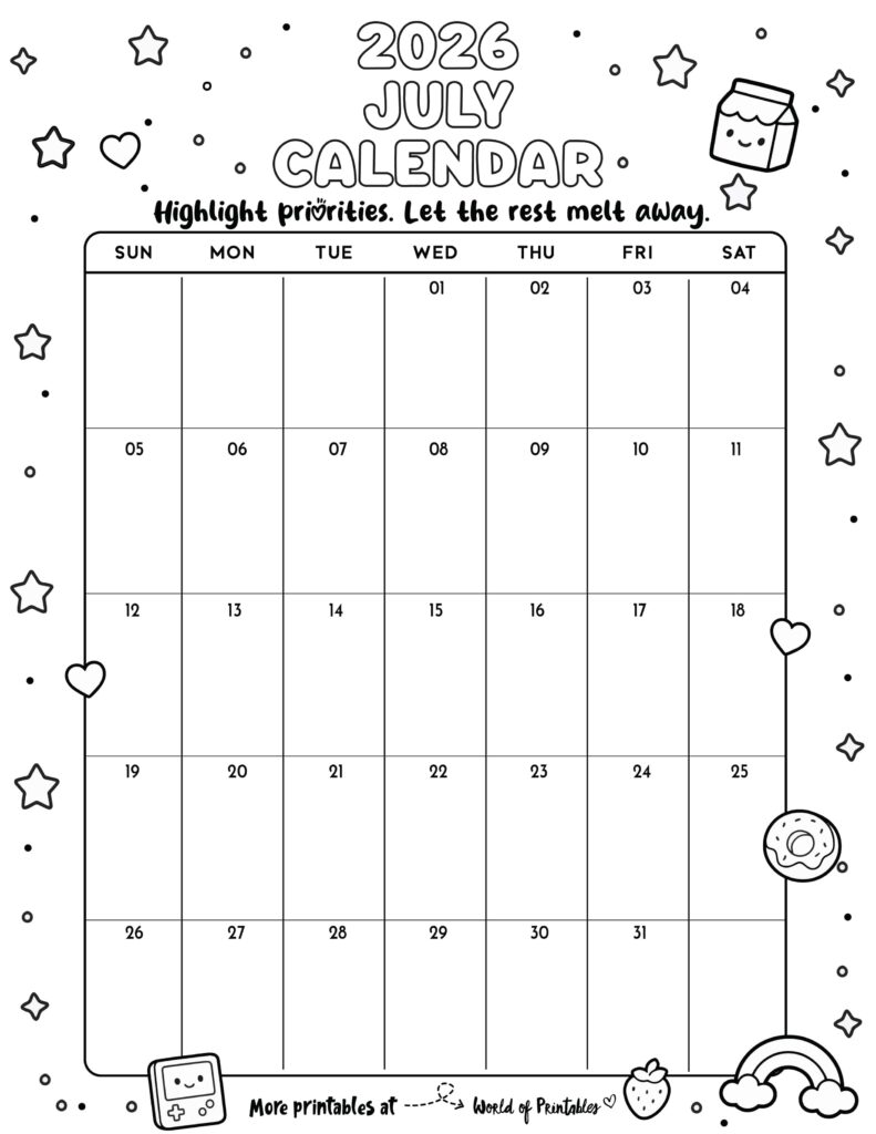 Printable July 2026 Calendar Design 340