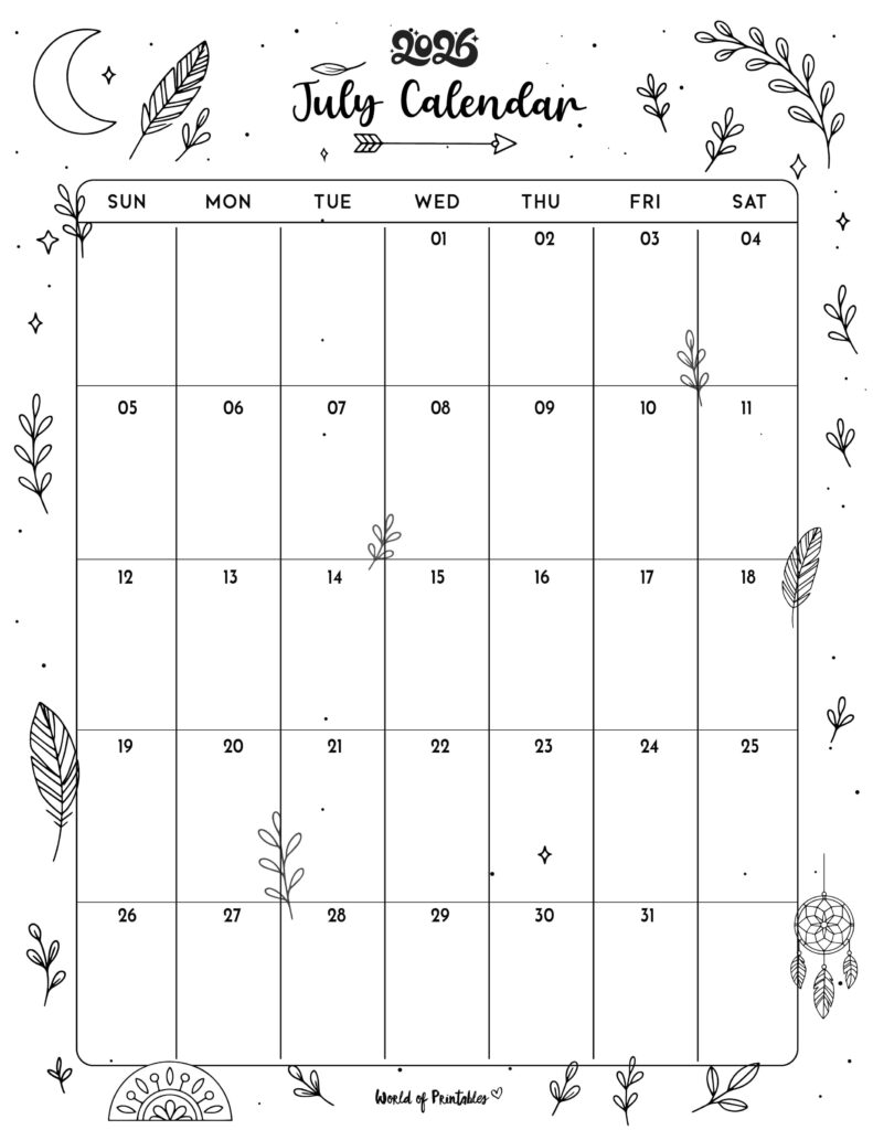 Printable July 2026 Calendar Design 341