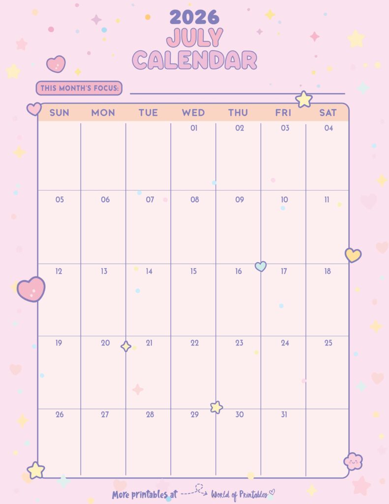 Printable July 2026 Calendar Design 343