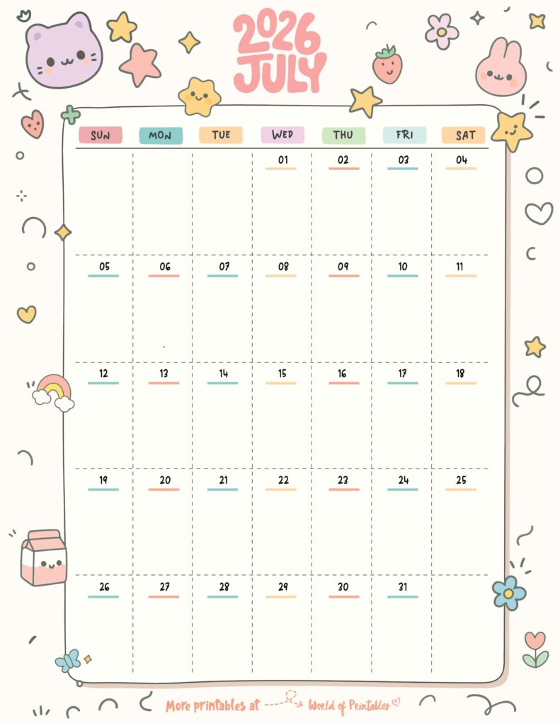Printable July 2026 Calendar Design 352