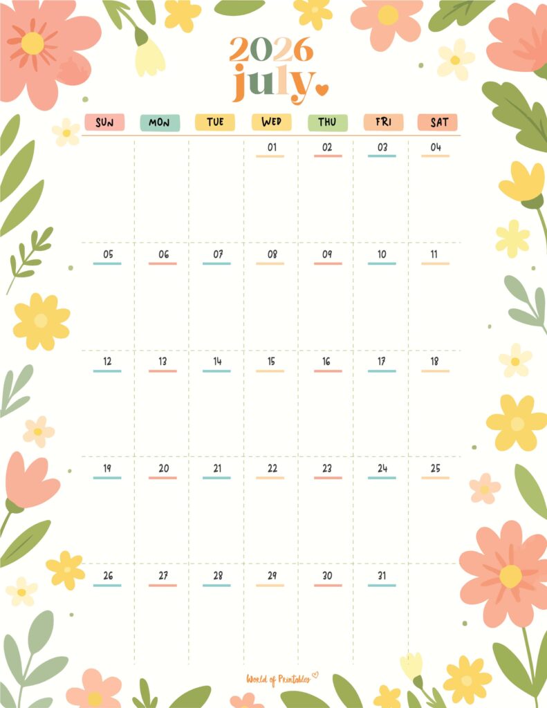 Printable July 2026 Calendar Design 359
