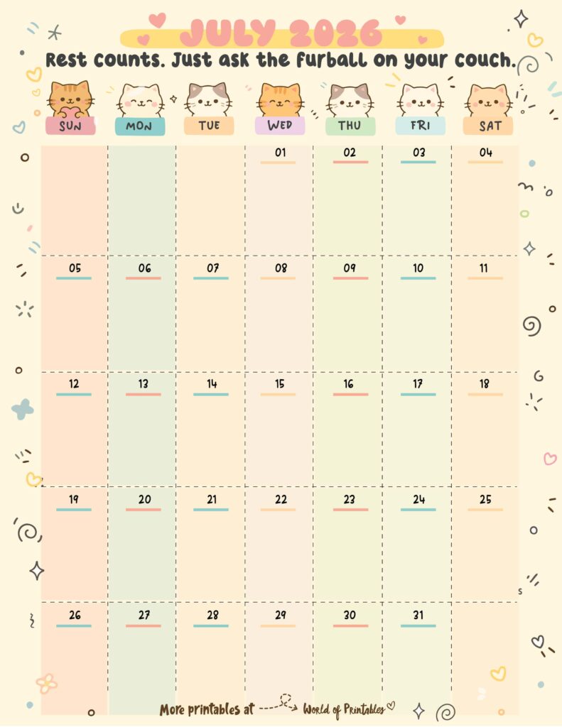 Printable July 2026 Calendar Design 360