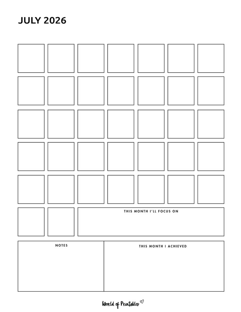 Printable July 2026 Calendar Design 362