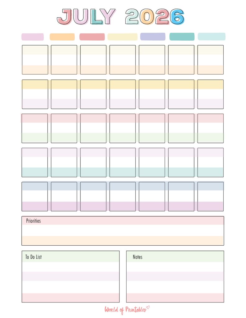Printable July 2026 Calendar Design 363