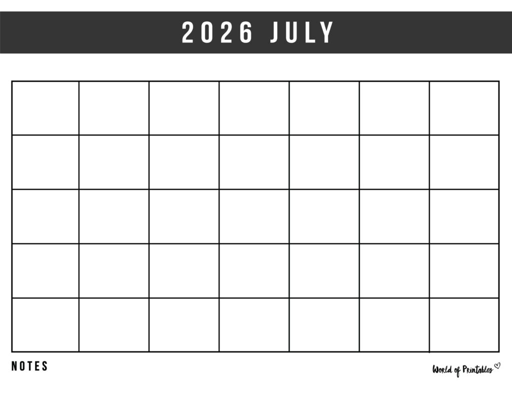 Printable July 2026 Calendar Design 364
