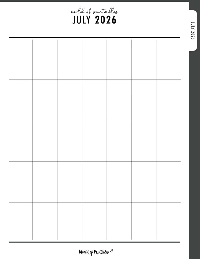 Printable July 2026 Calendar Design 369