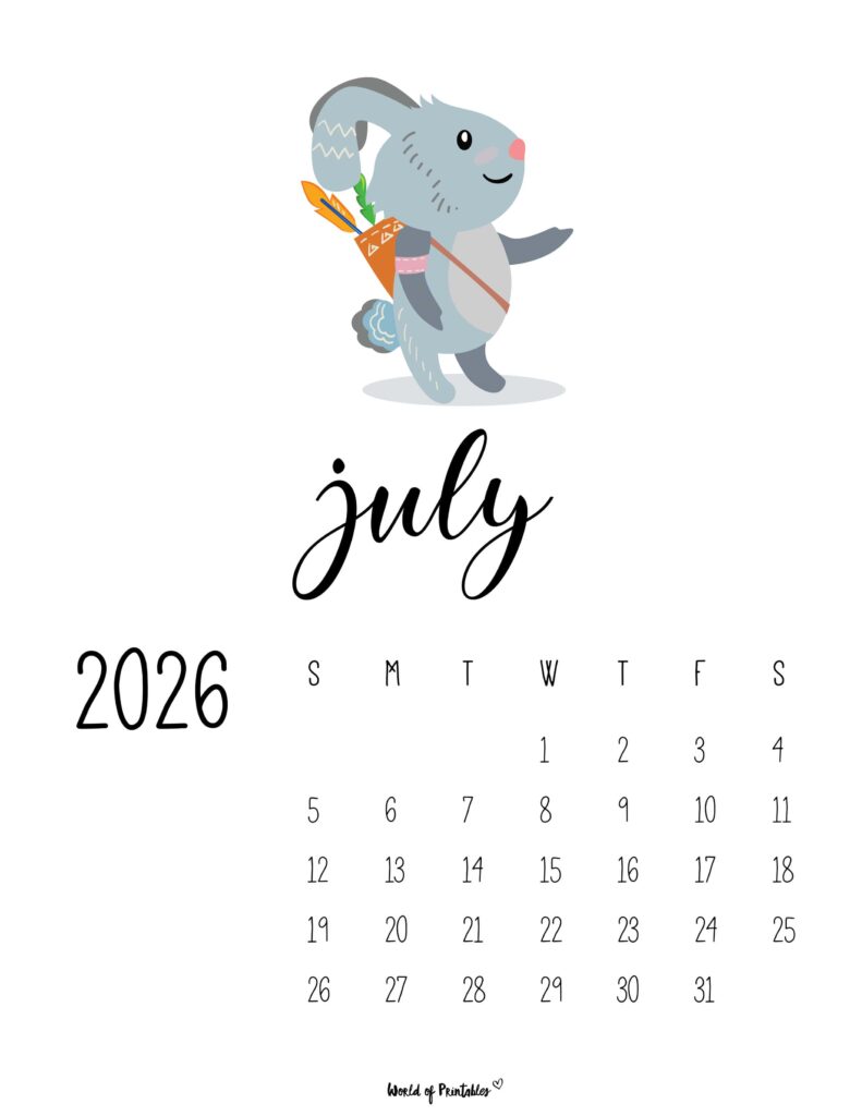 Printable July 2026 Calendar Design 37