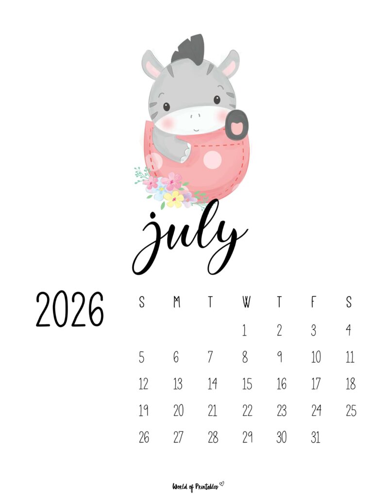 Printable July 2026 Calendar Design 38