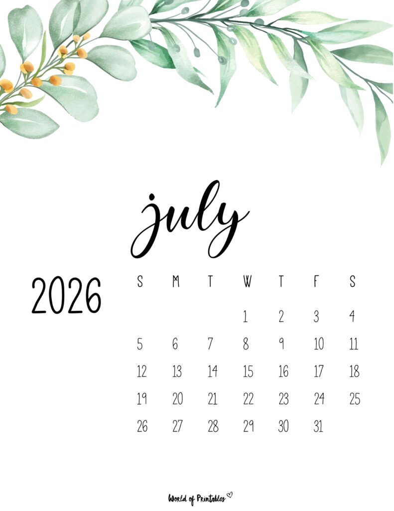 Printable July 2026 Calendar Design 49