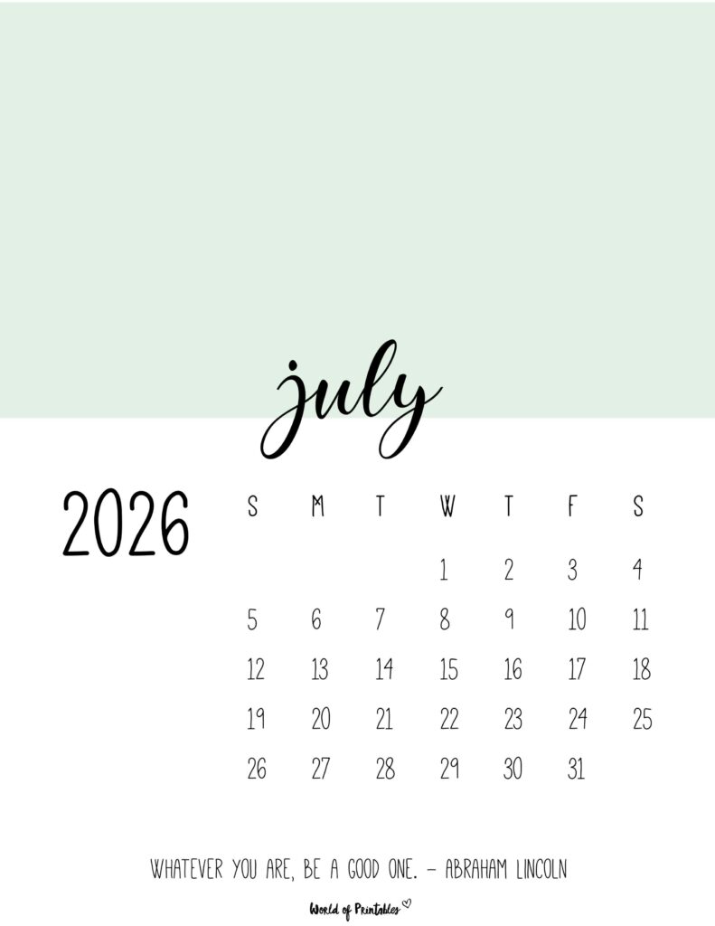 Printable July 2026 Calendar Design 54