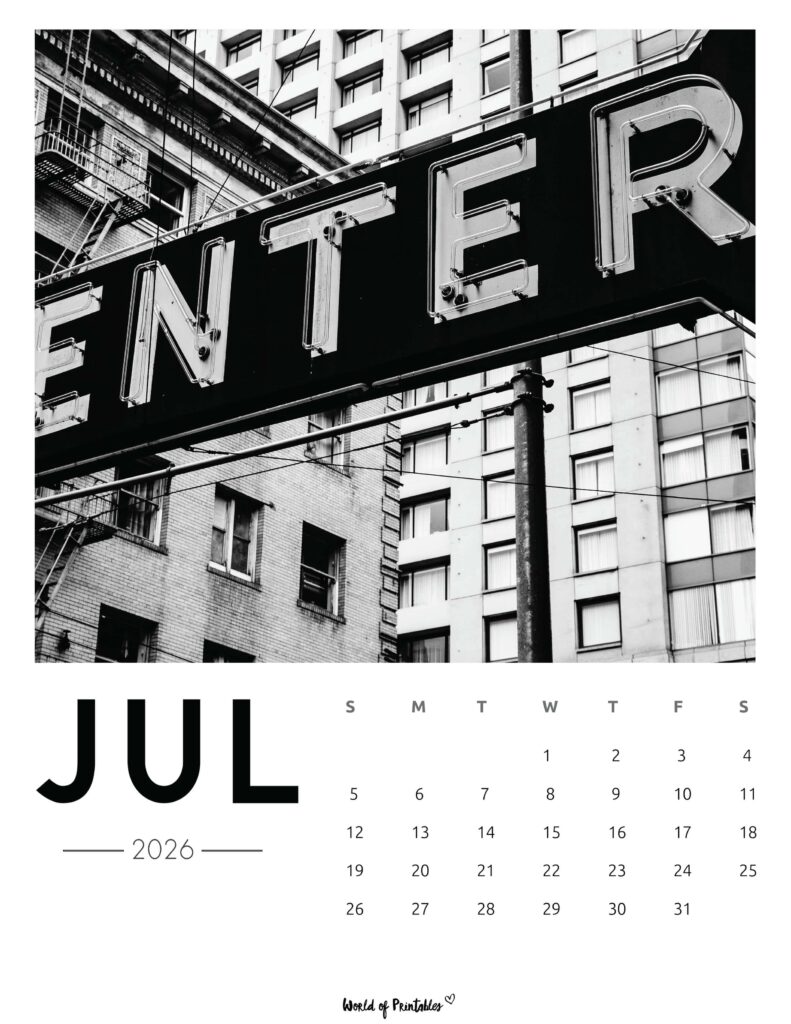 Printable July 2026 Calendar Design 58