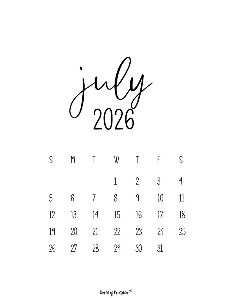 Printable July 2026 Calendar Design 63
