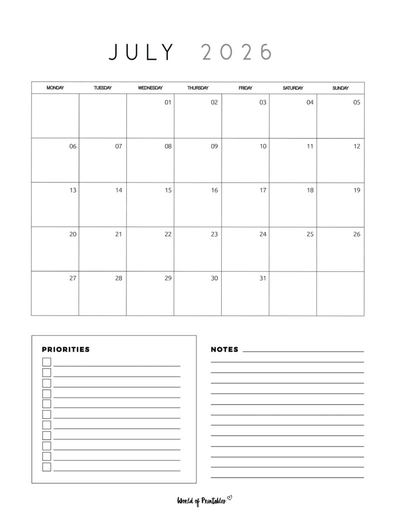 Printable July 2026 Calendar Design 64