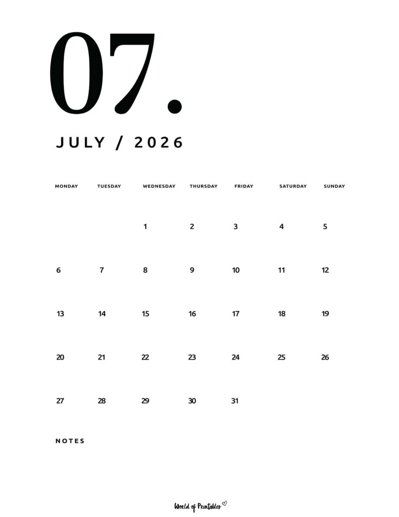 Printable July 2026 Calendar Design 65