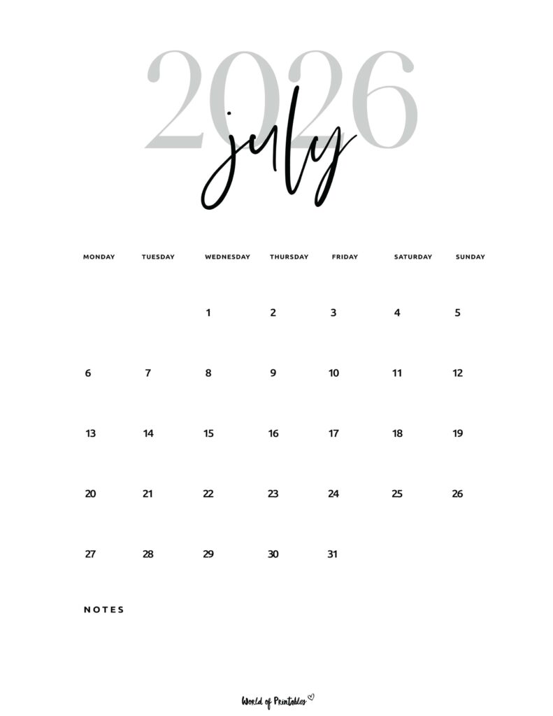 Printable July 2026 Calendar Design 66