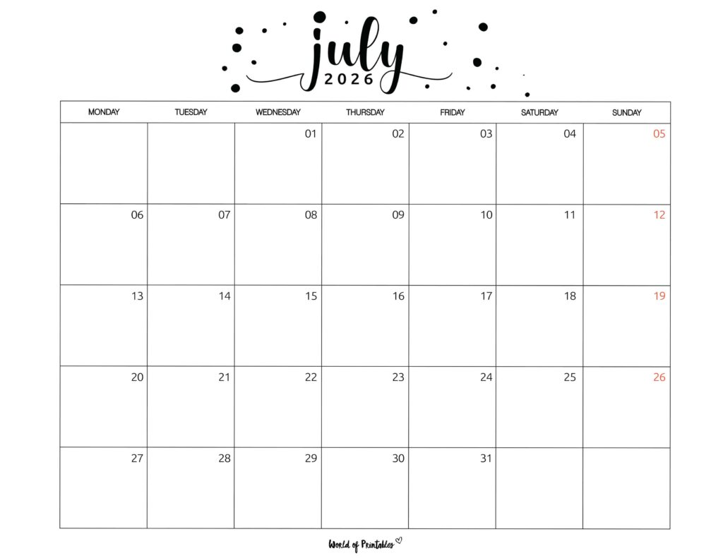 Printable July 2026 Calendar Design 67