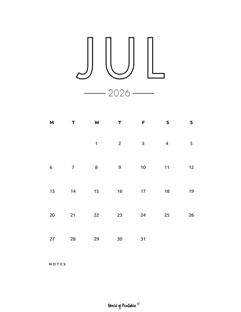Printable July 2026 Calendar Design 70