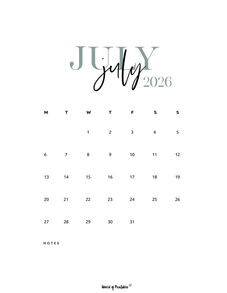 Printable July 2026 Calendar Design 71