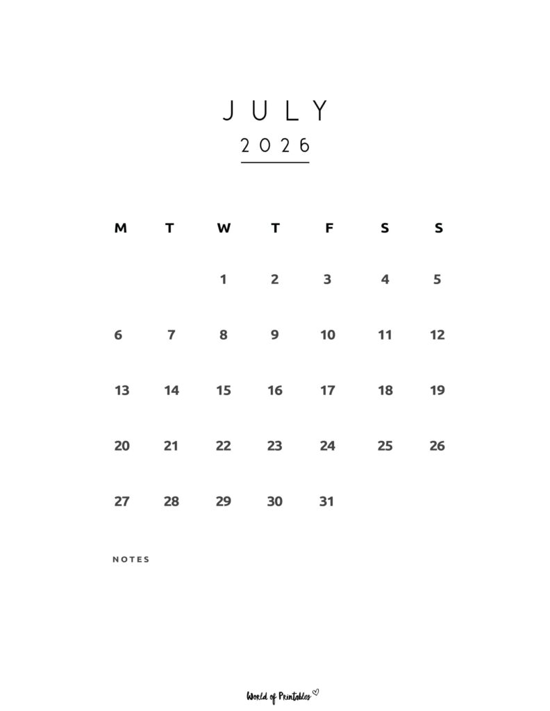 Printable July 2026 Calendar Design 74