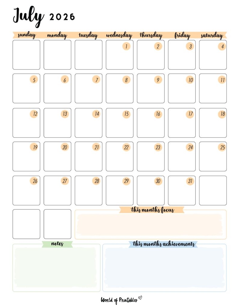 Printable July 2026 Calendar Design 91