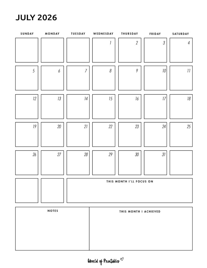 Printable July 2026 Calendar Design 92