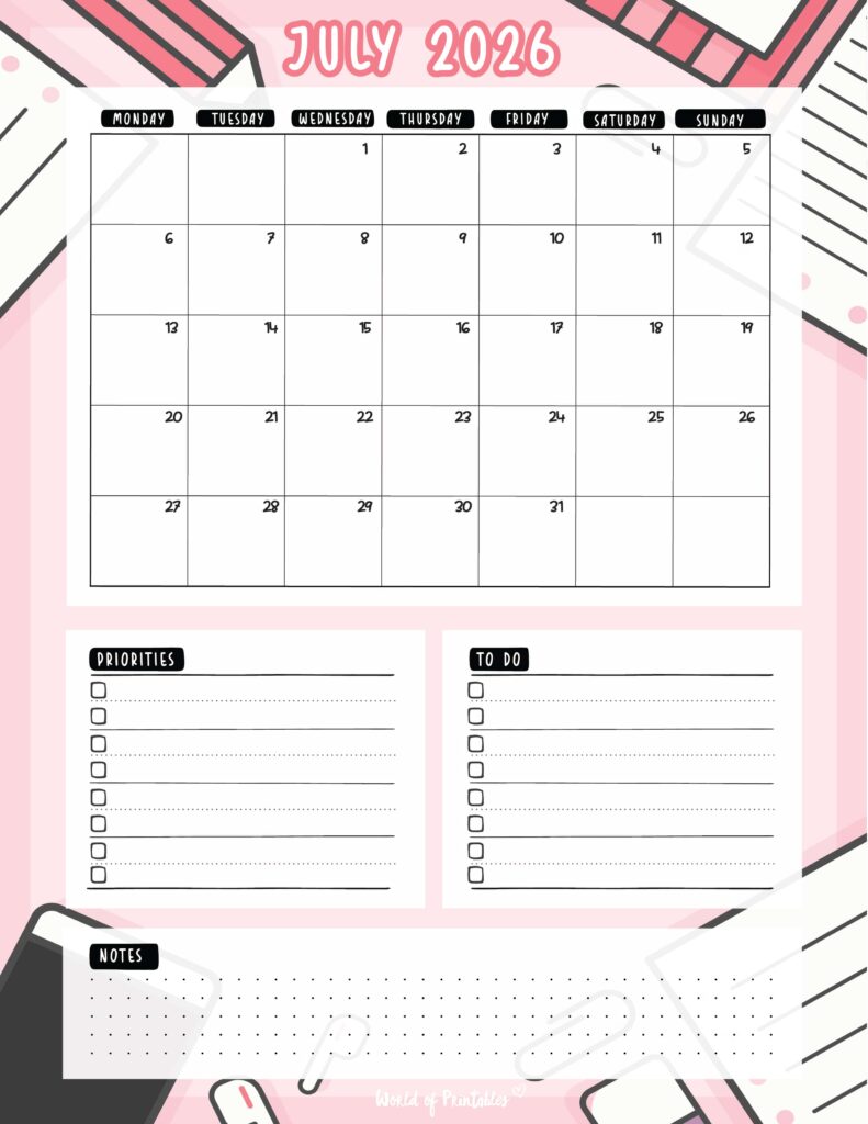 Printable July 2026 Calendar Design 94