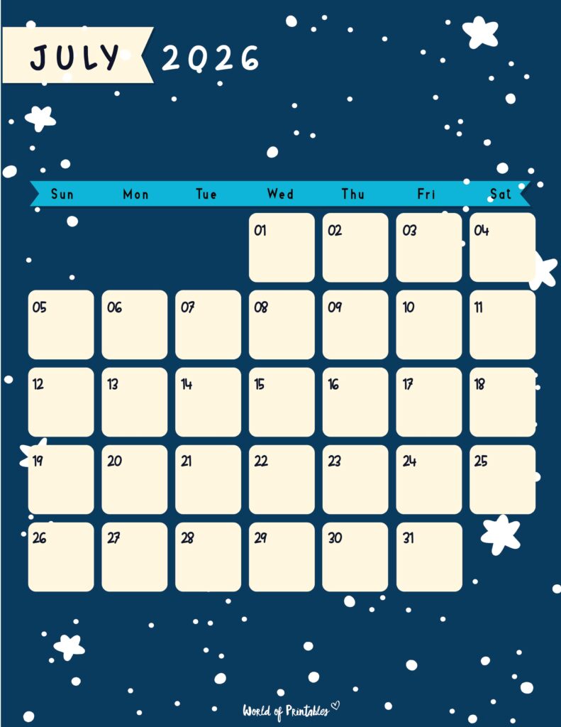 Printable July 2026 Calendar Design 95
