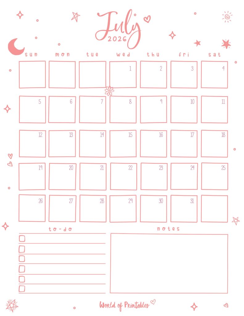 Printable July 2026 Calendar Design 97