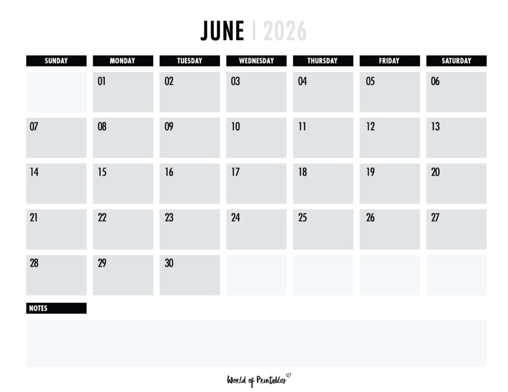 Printable June 2026 Calendar Design 102