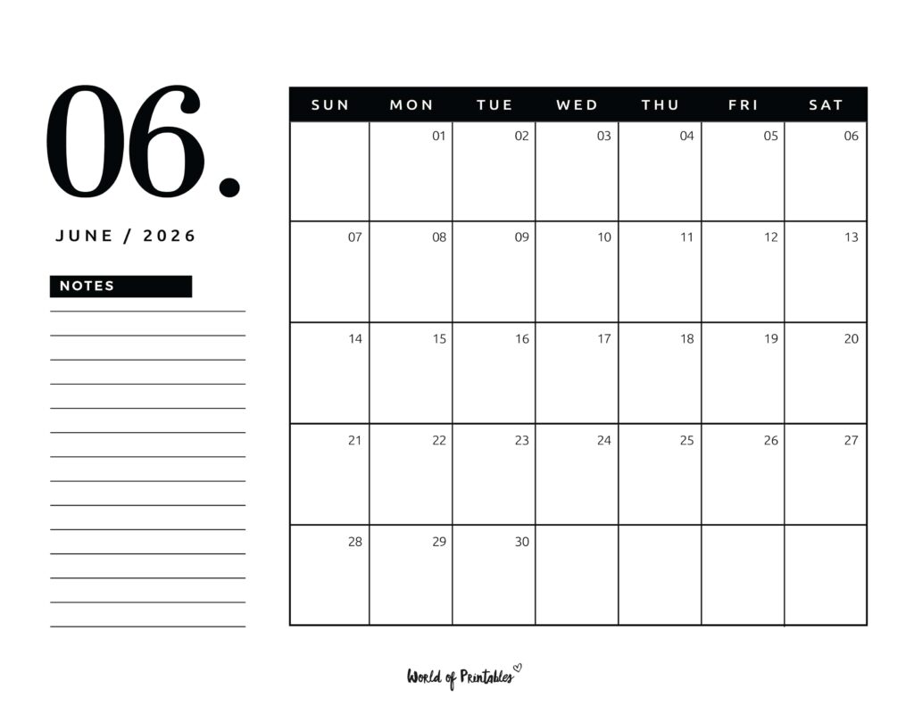 Printable June 2026 Calendar Design 105
