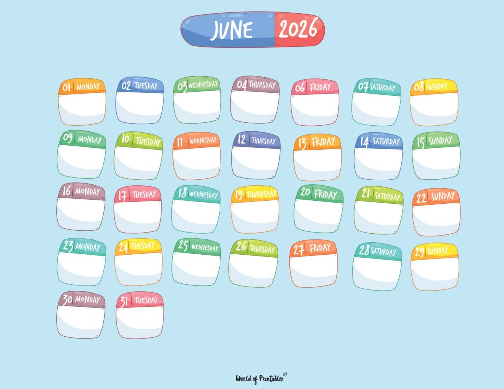 Printable June 2026 Calendar Design 109