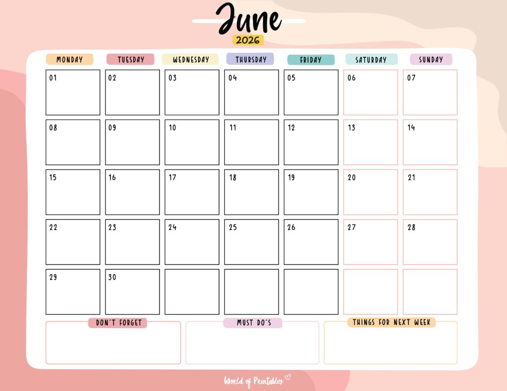 Printable June 2026 Calendar Design 115