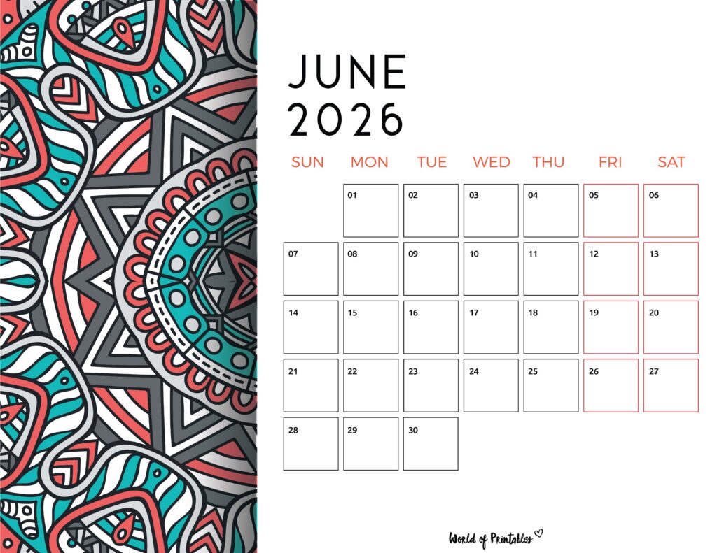 Printable June 2026 Calendar Design 116