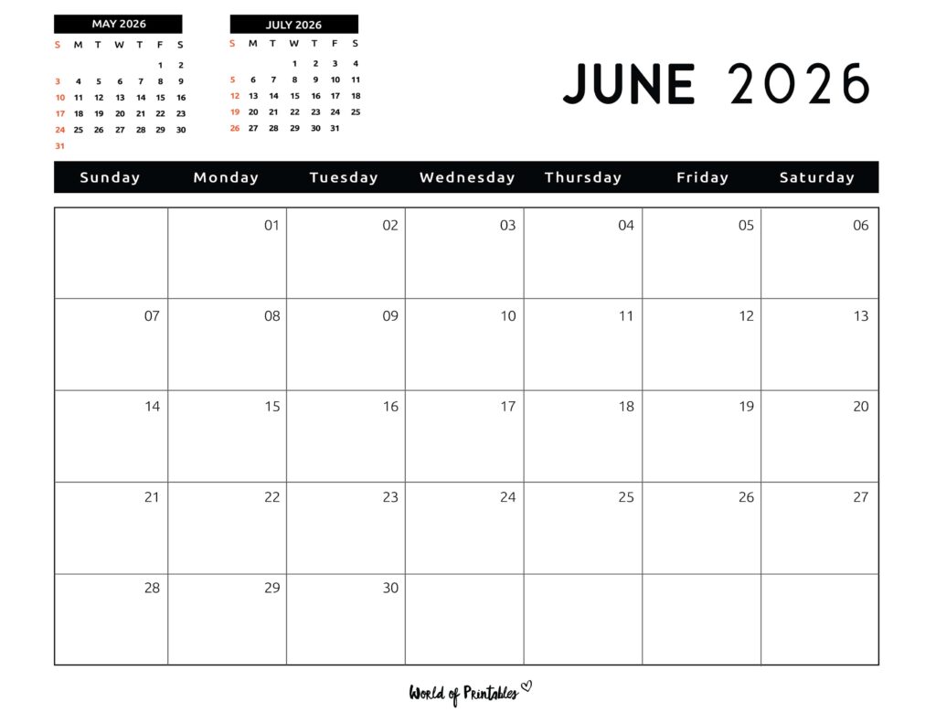 Printable June 2026 Calendar Design 122